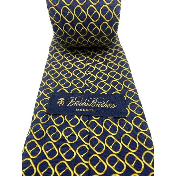 Brooks Brothers Makers 100% Silk Necktie Navy Blue gold equestrian horse bits - Picture 4 of 4